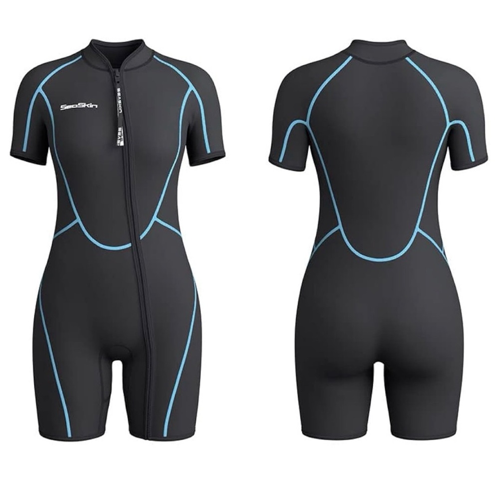 Sea Skin- Black One Piece with Blue Highlights